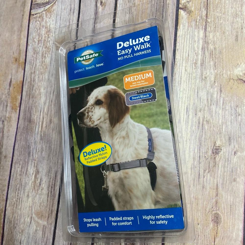 PetSafe Deluxe Easy Walk No Pull Dog Harness Medium Steel Black Training Guide